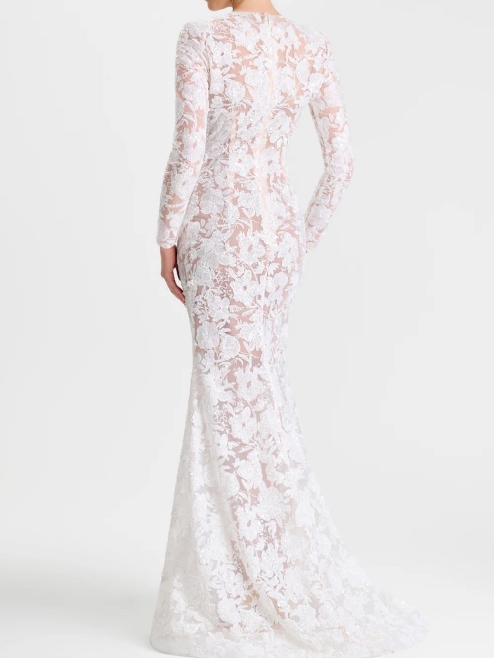 Nadine Merabi Sasha White Maxi Dress Long Sleeve Lace Floor Length - Picture 5 of 15